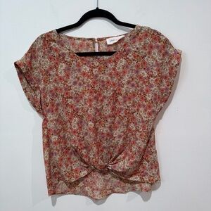 Pink Rose Rust Floral Twist-Front Blouse